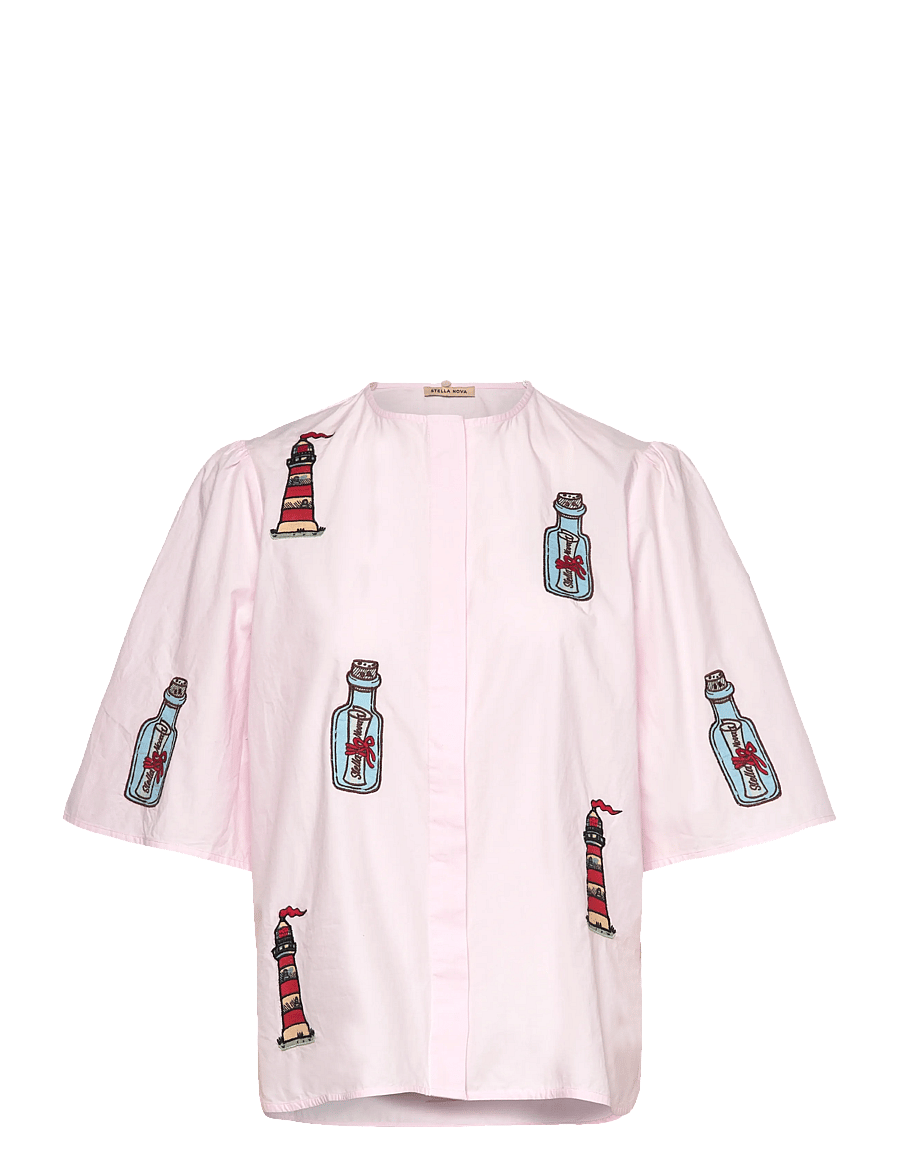 Stella Nova - Embroidered Bow Shirt - blouses à manches courtes - 558 pale pink - 3