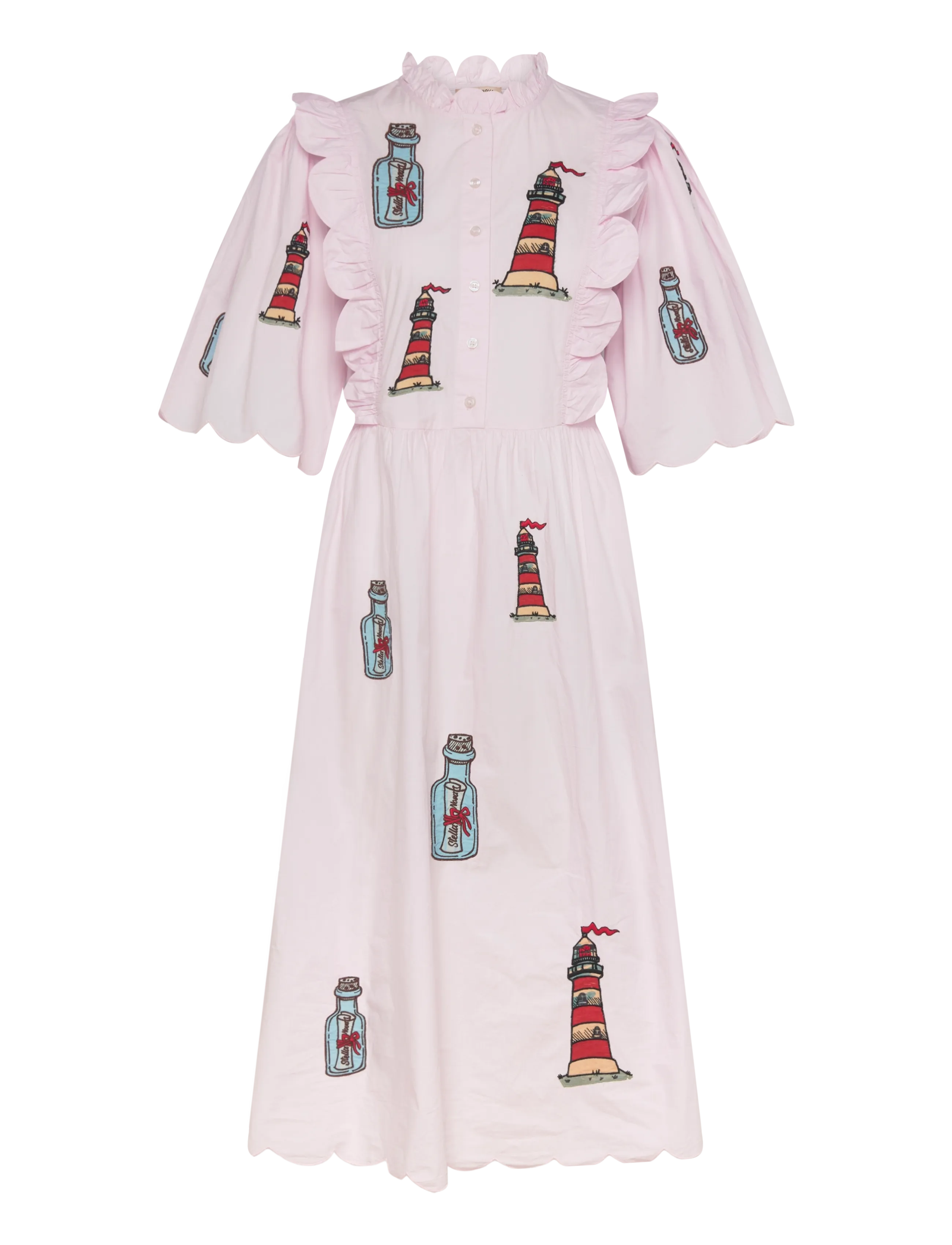 STELLA NOVA Bestickt Midi Kleid With Scallops Pink - 36 - Damen