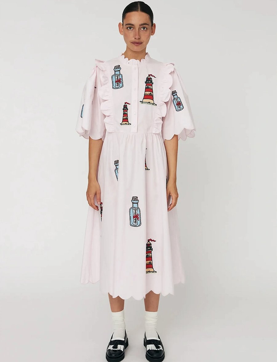 Stella Nova - Embroidered Midi dress with Scallops - midi-kleider - 558 pale pink - 0