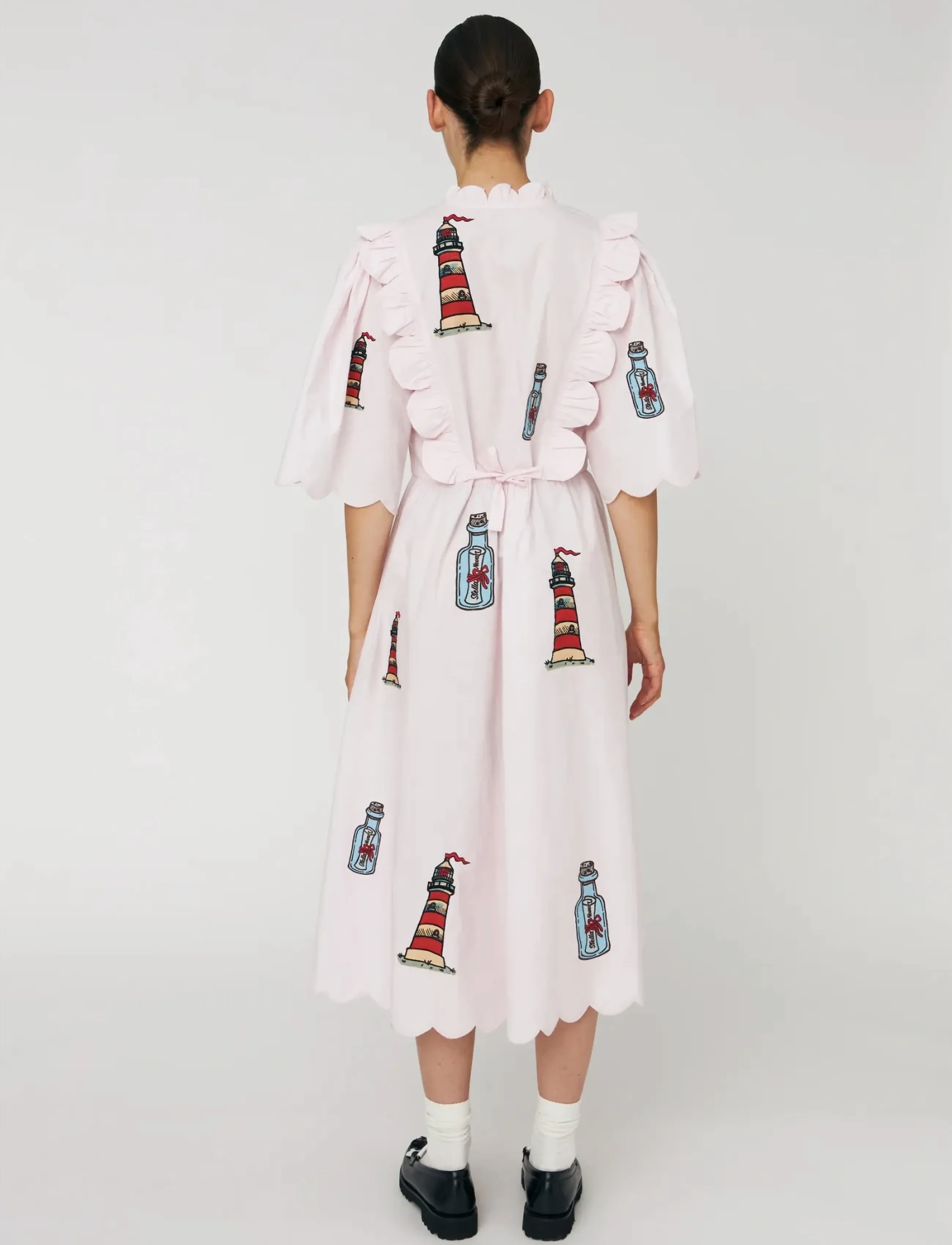 Stella Nova - Embroidered Midi dress with Scallops - midi-kleider - 558 pale pink - 3