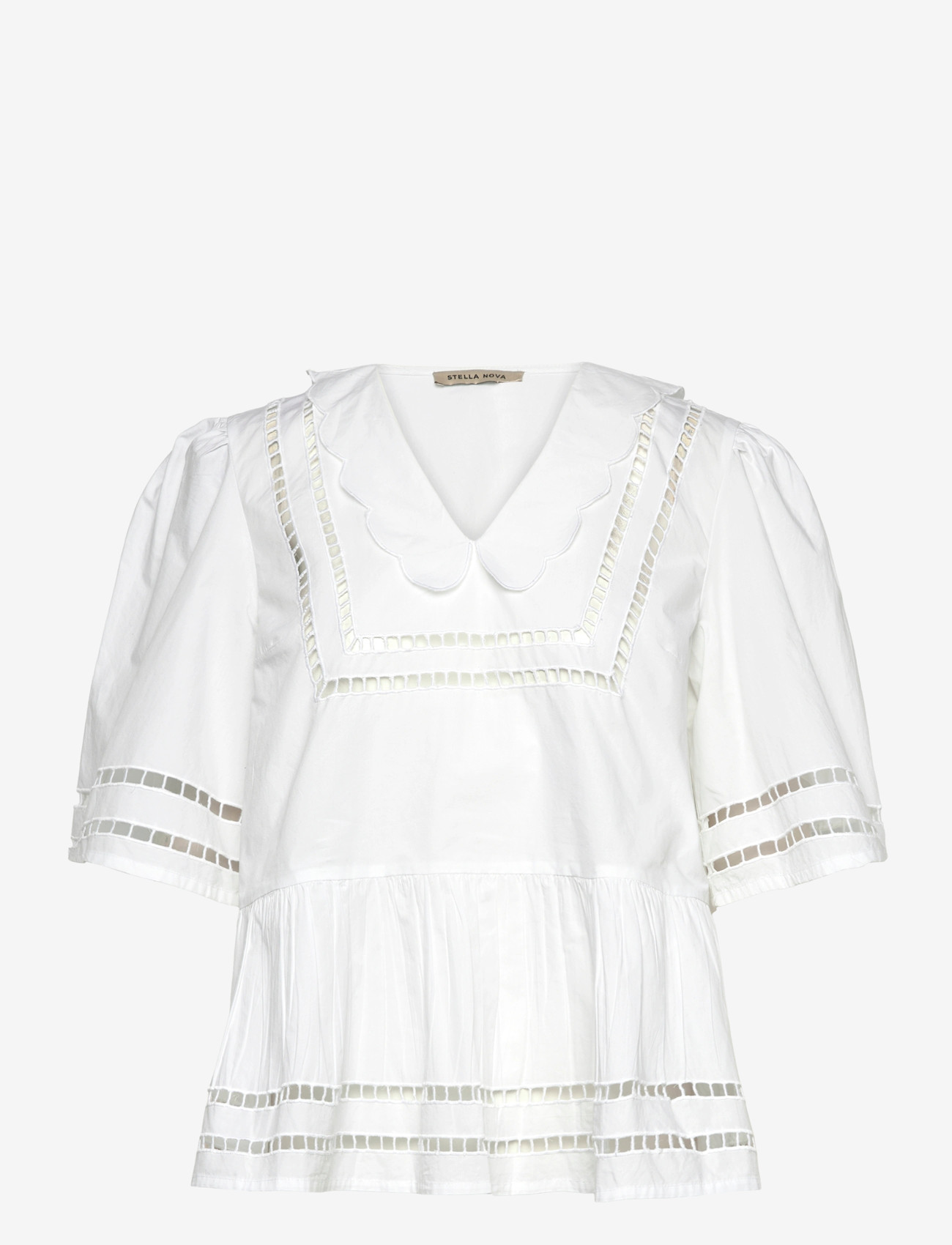 Stella Nova - Top with Scallop Edge Collar - kurzämlige blusen - 001 white - 1