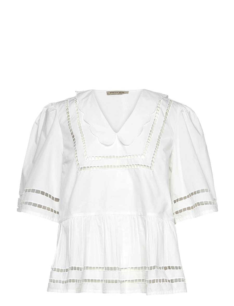 Stella Nova - Top with Scallop Edge Collar - blouses à manches courtes - 001 white - 1