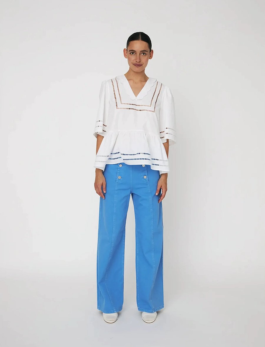 Stella Nova - Top with Scallop Edge Collar - blouses à manches courtes - 001 white - 0