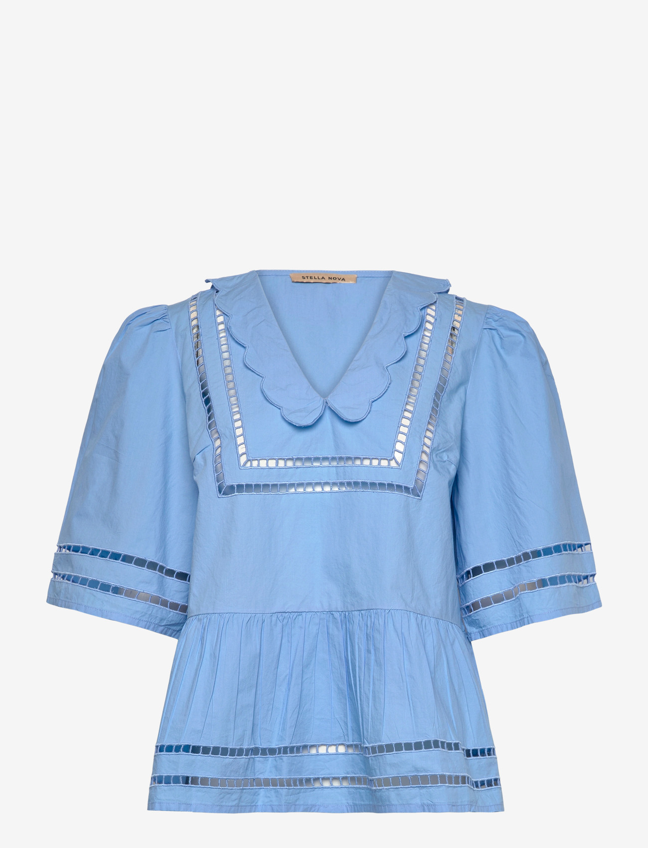 Stella Nova - Top with Scallop Edge Collar - kurzämlige blusen - 308 blue coral - 1