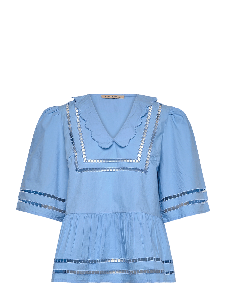 Stella Nova - Top with Scallop Edge Collar - blūzes ar īsām piedurknēm - 308 blue coral - 1