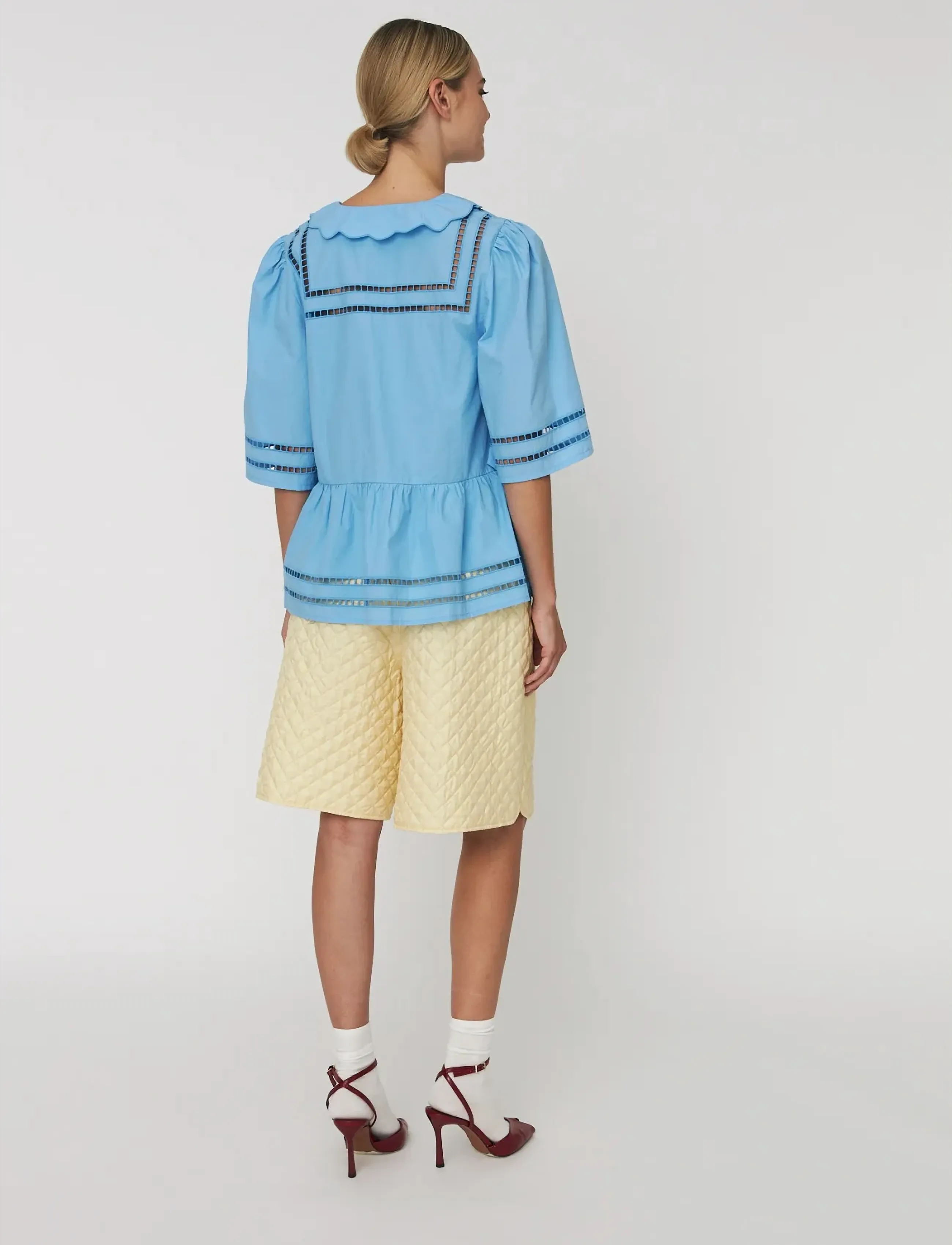 Stella Nova - Top with Scallop Edge Collar - blūzes ar īsām piedurknēm - 308 blue coral - 3