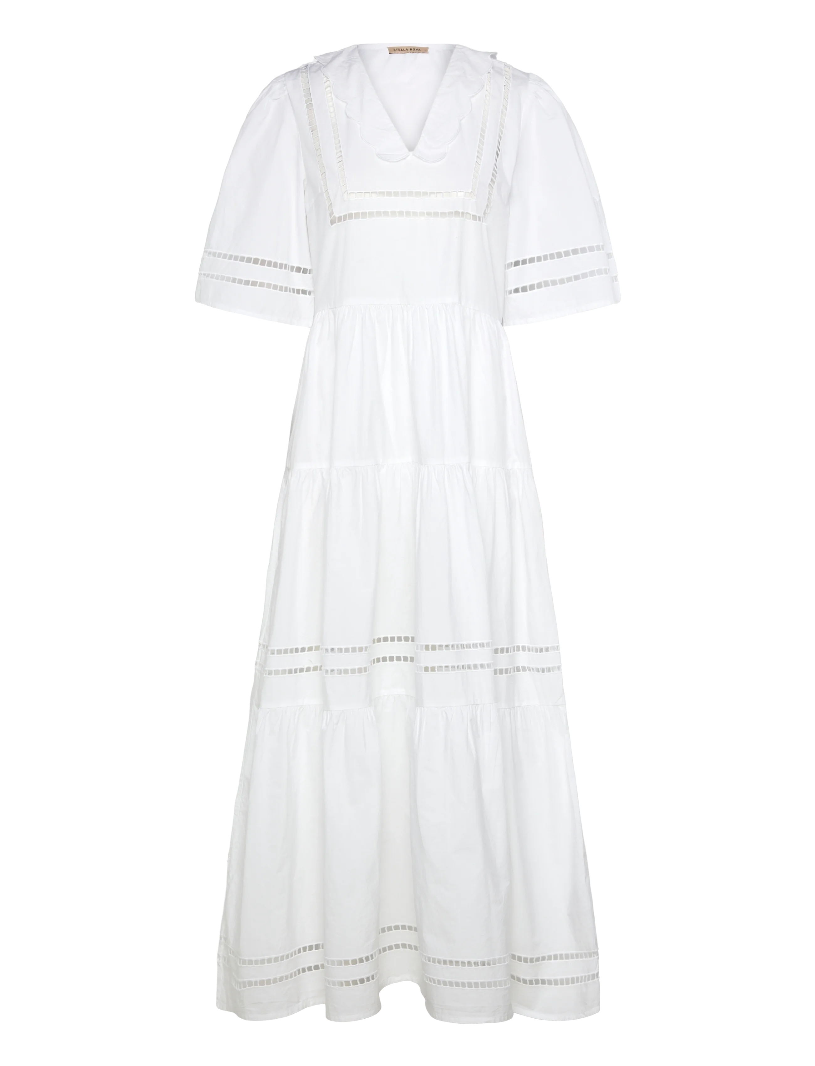 Stella Nova Maxi Dress with Short Sleeves and Artworks - Stella Nova - 001 WHITE / white