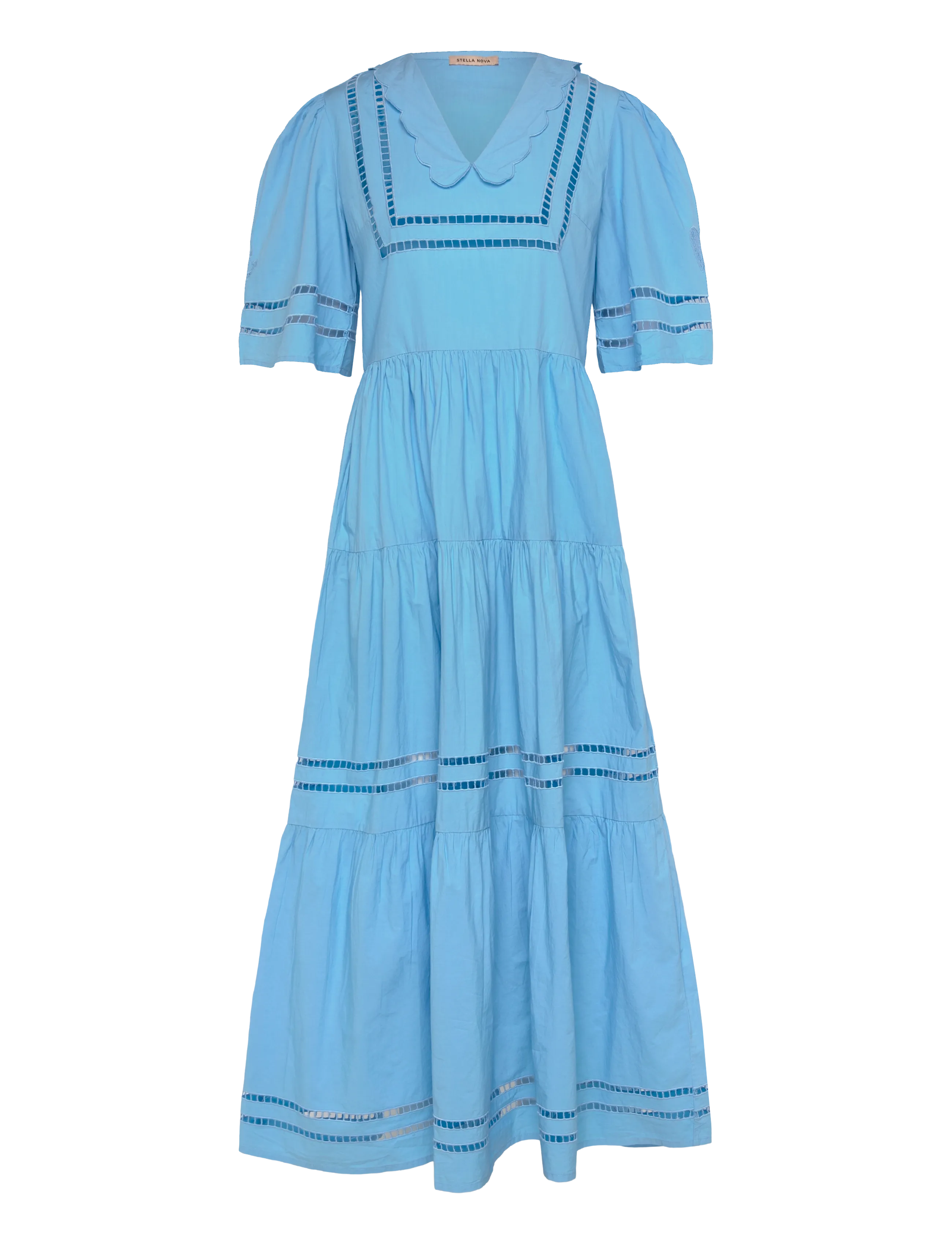 Stella Nova Maxi Dress with Short Sleeves and Artworks - Riided - 308 BLUE CORAL / blue