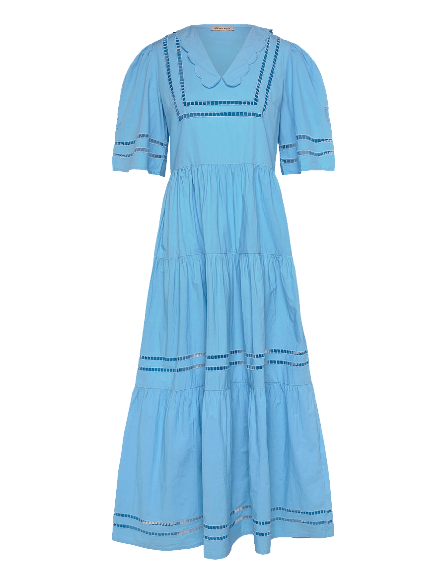 Stella Nova - Maxi Dress with Short Sleeves and Artworks - maxikjoler - 308 blue coral - 1