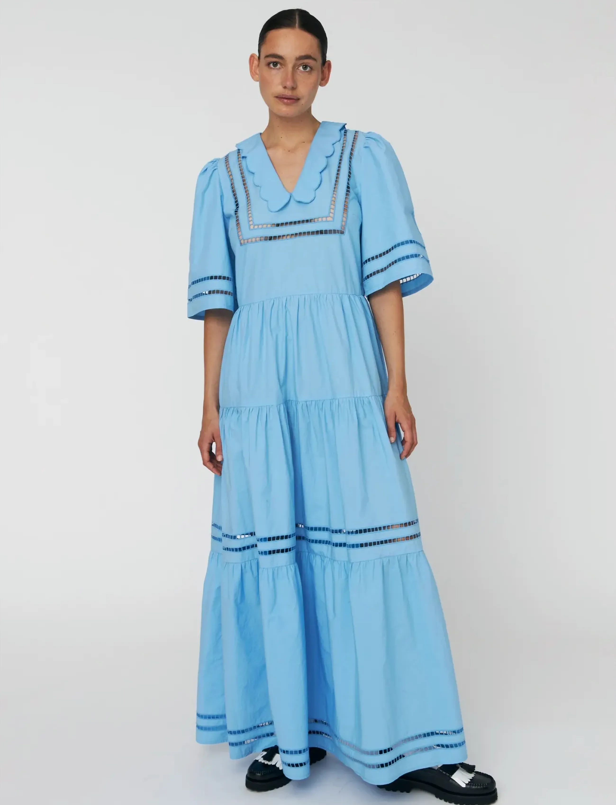Stella Nova Maxi Dress with Short Sleeves and Artworks - Kjoler - 308 BLUE CORAL / blue