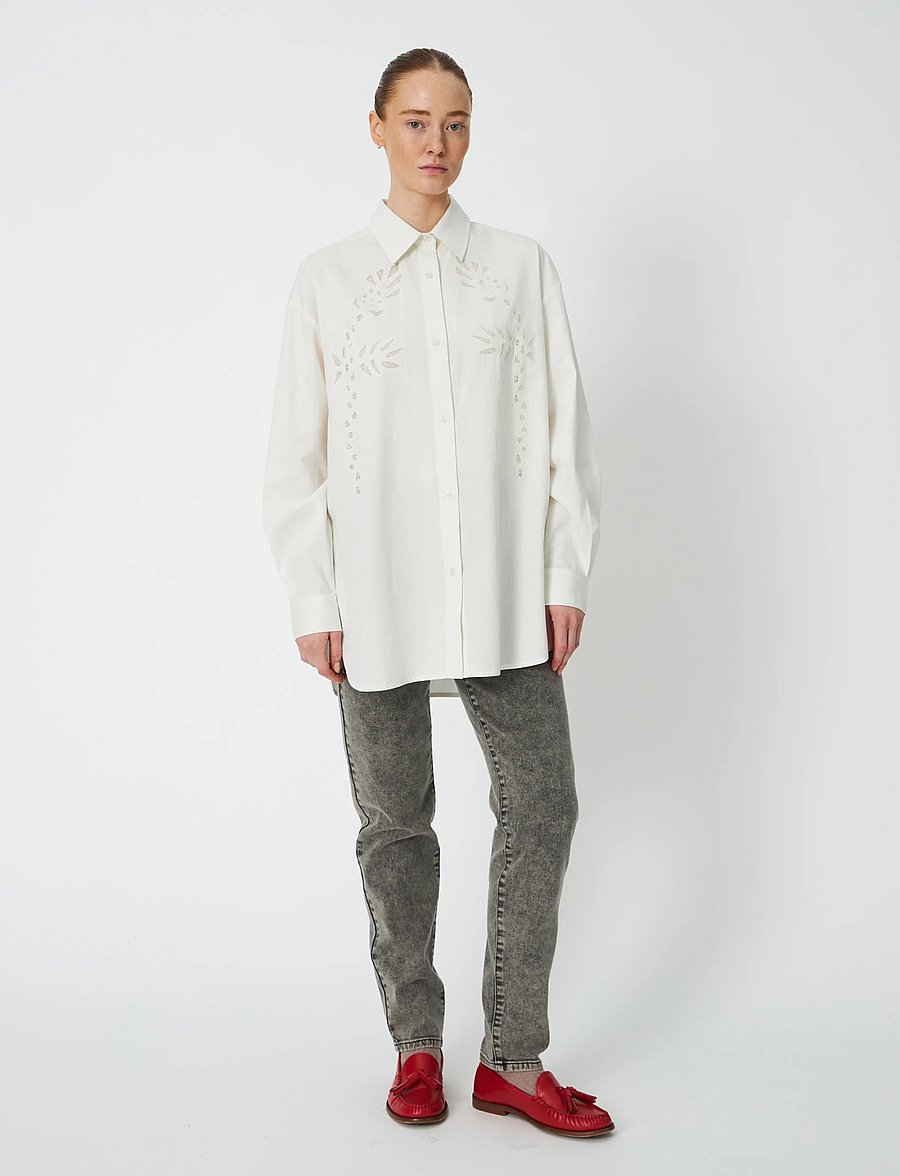 Stella Nova - Loose Shirt with Embroidery Anglais - pikkade varrukatega särgid - white - 0