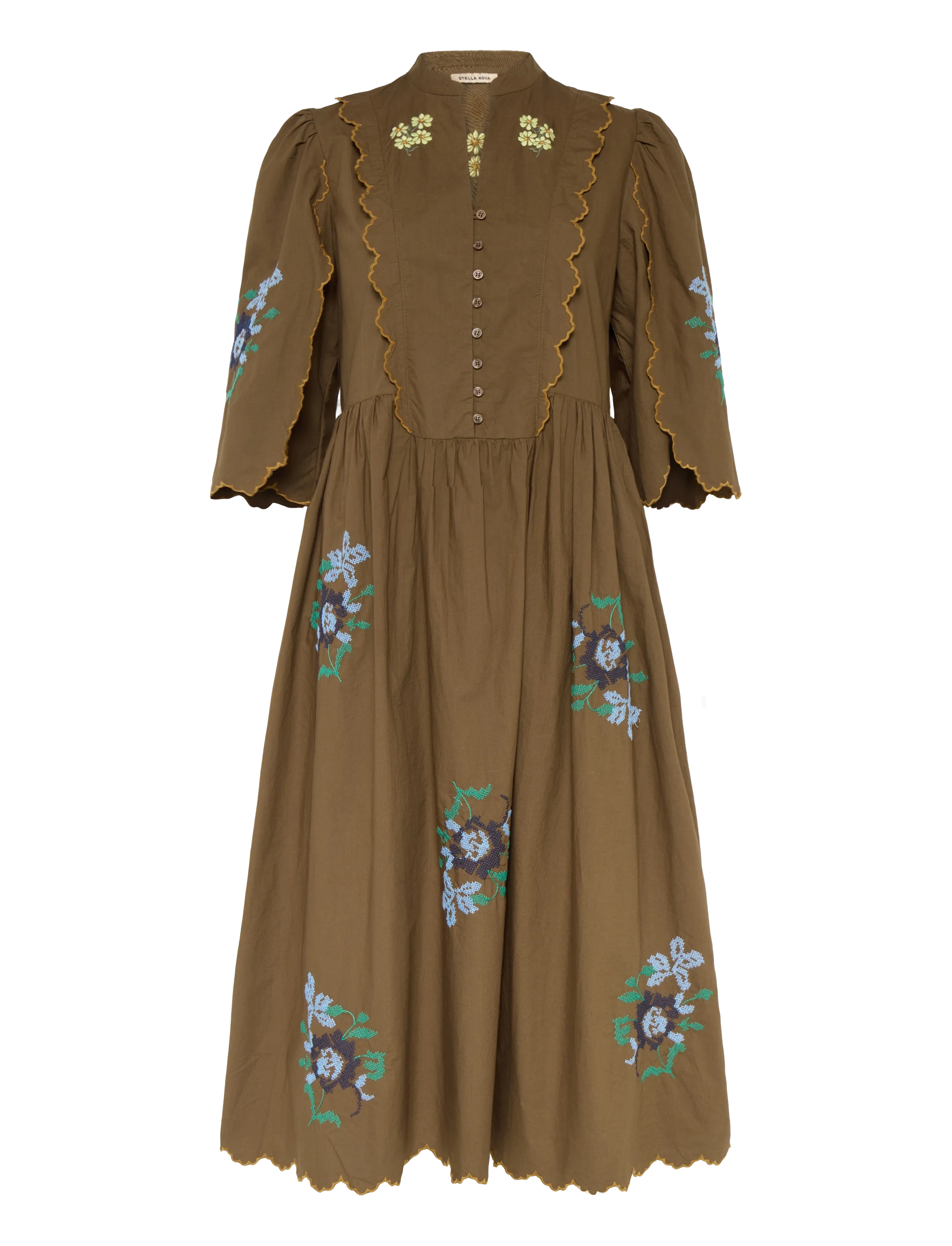 Stella Nova Embroidered Loose Midi Dress - New arrivals - BROWN / brown