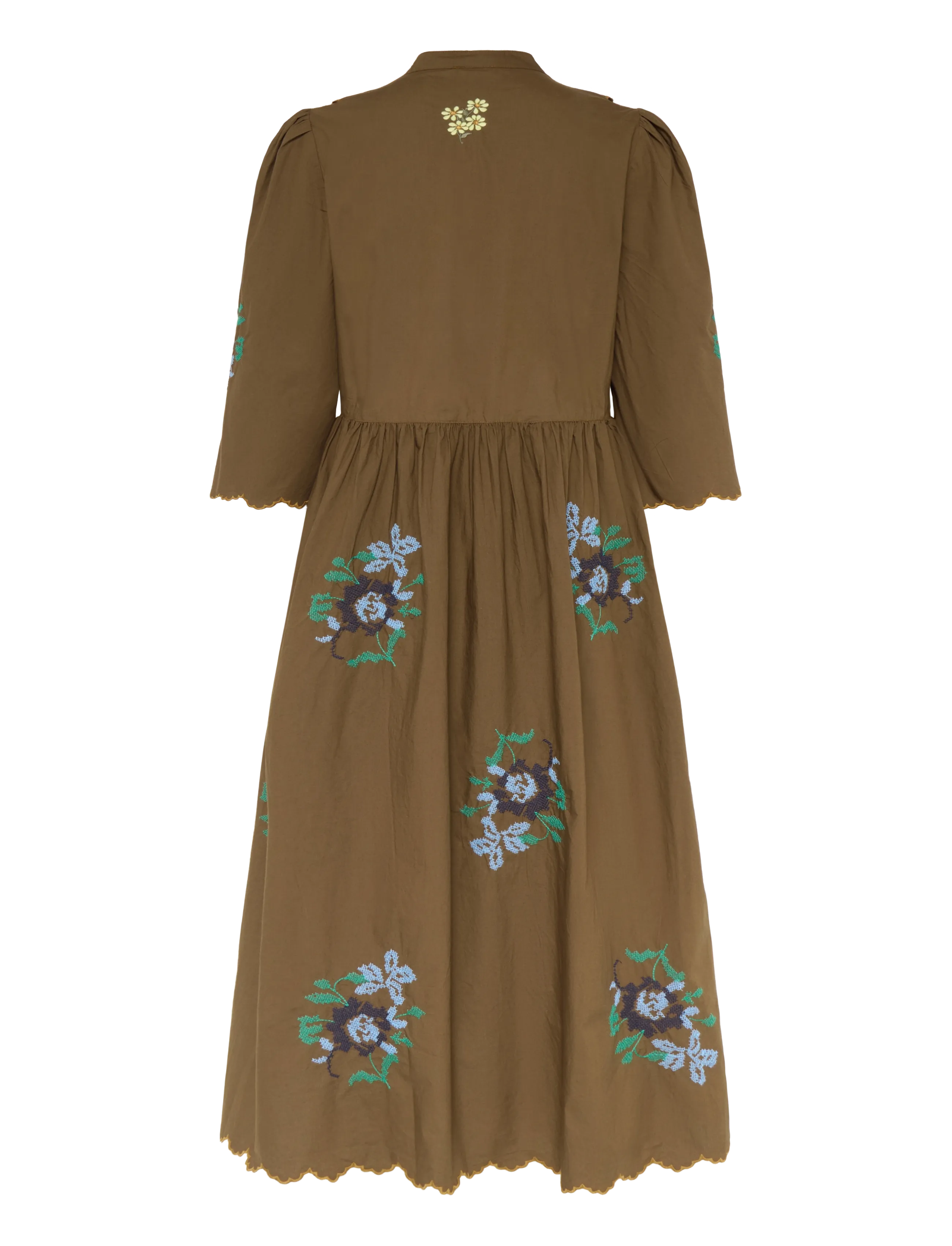 Stella Nova - Embroidered Loose Midi Dress - brown - 1