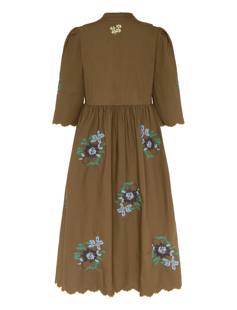 Stella Nova - Embroidered Loose Midi Dress - brown - 1