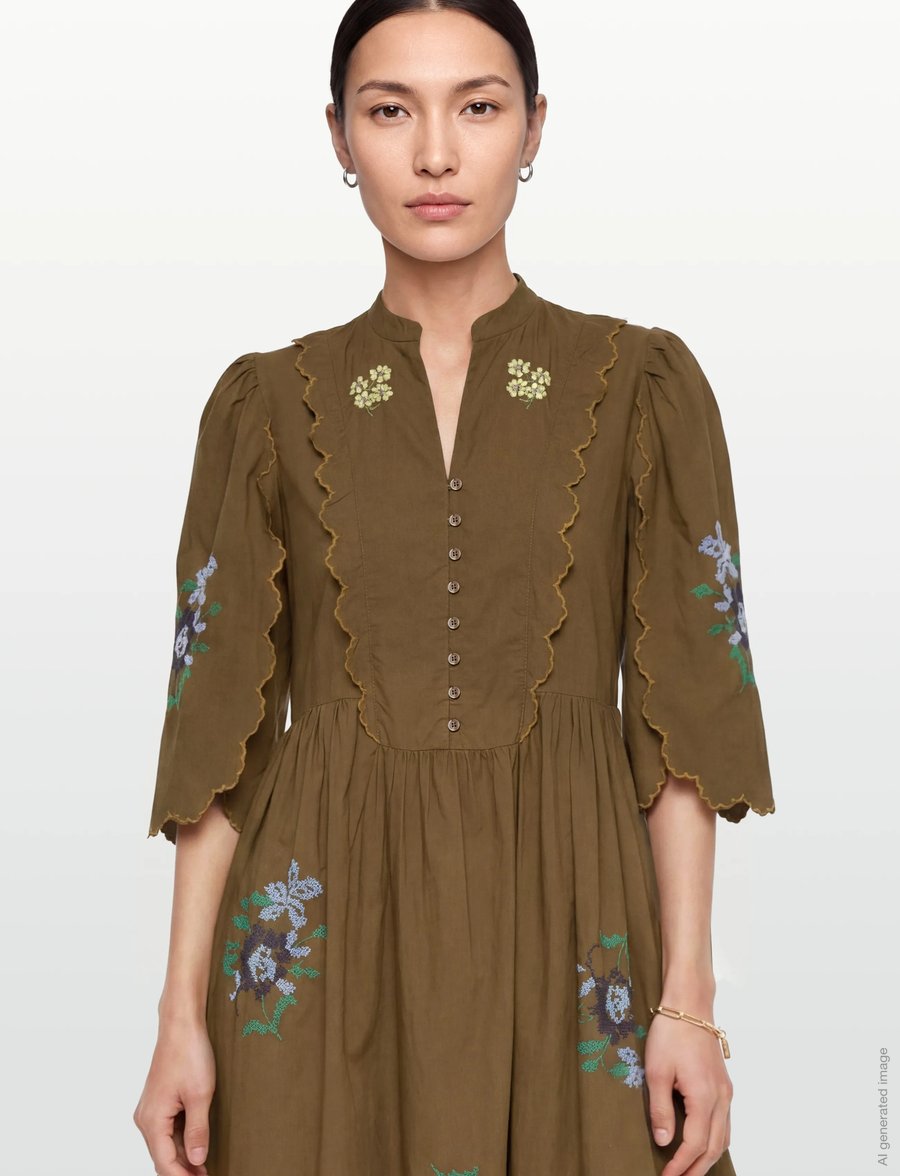 Stella Nova - Embroidered Loose Midi Dress - midiklänningar - brown - 3