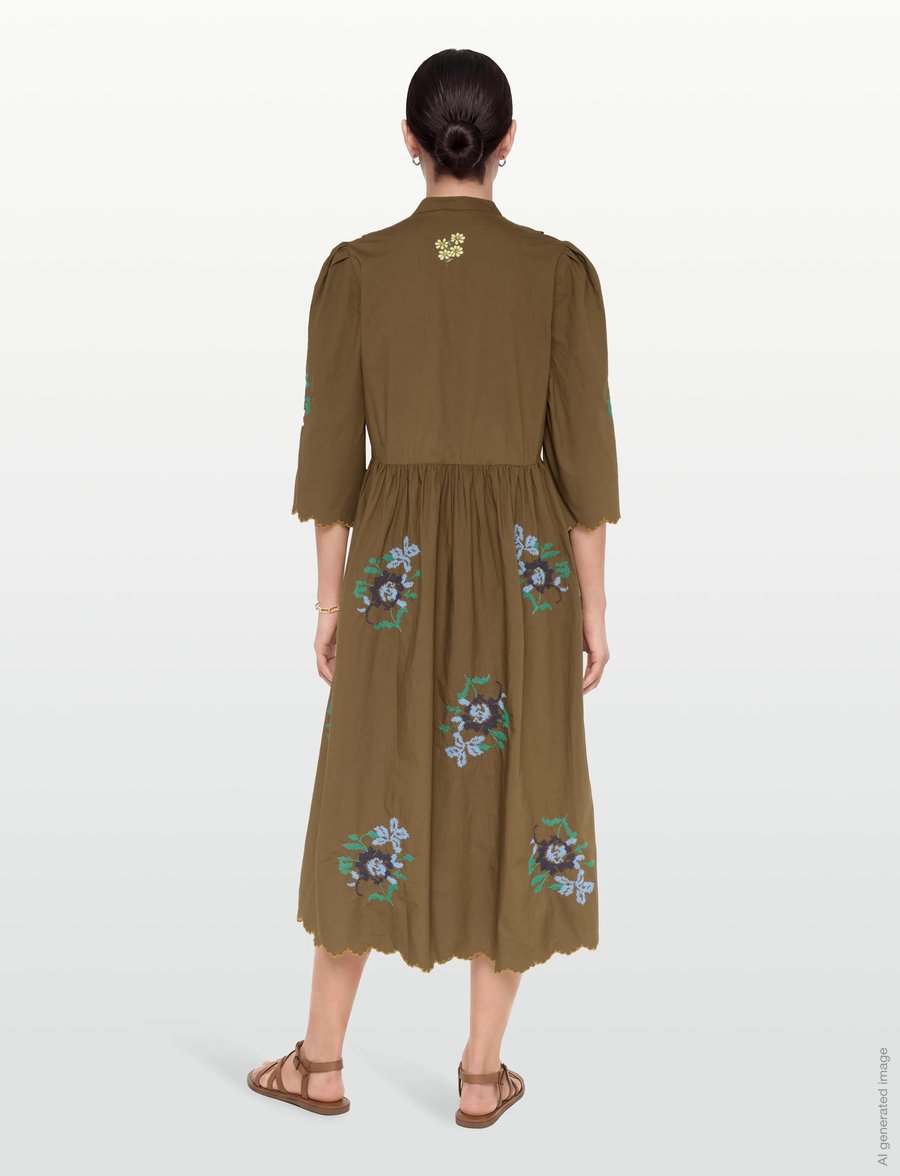 Stella Nova - Embroidered Loose Midi Dress - midiklänningar - brown - 4