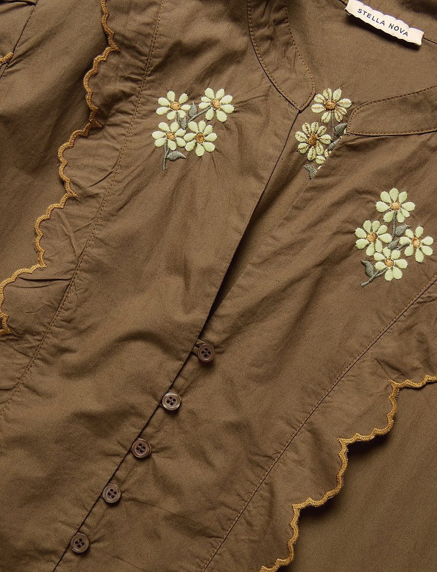 Stella Nova - Embroidered Loose Midi Dress - brown - 2