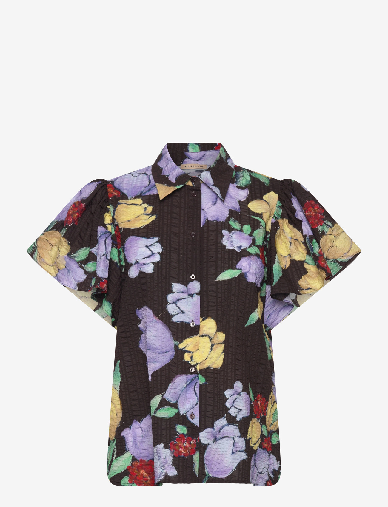 Stella Nova - Flowered Cotton Top - kortærmede skjorter - dark flowers - 0