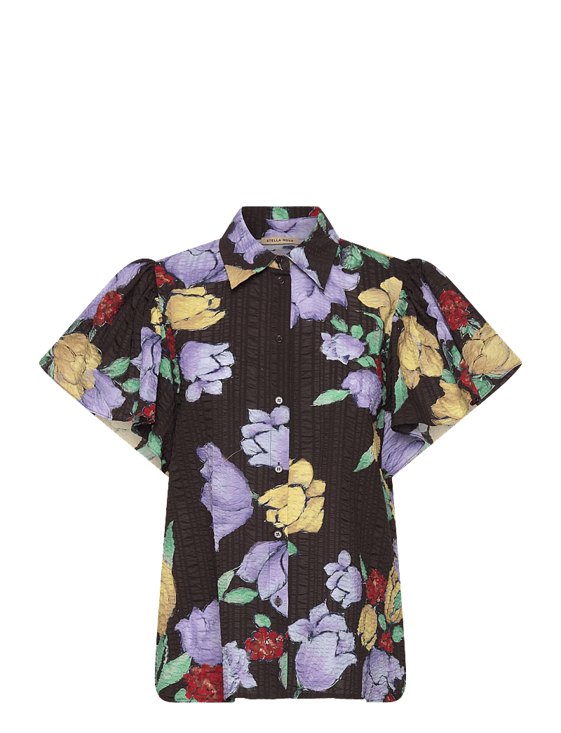 Stella Nova - Flowered Cotton Top - kortærmede skjorter - dark flowers - 0