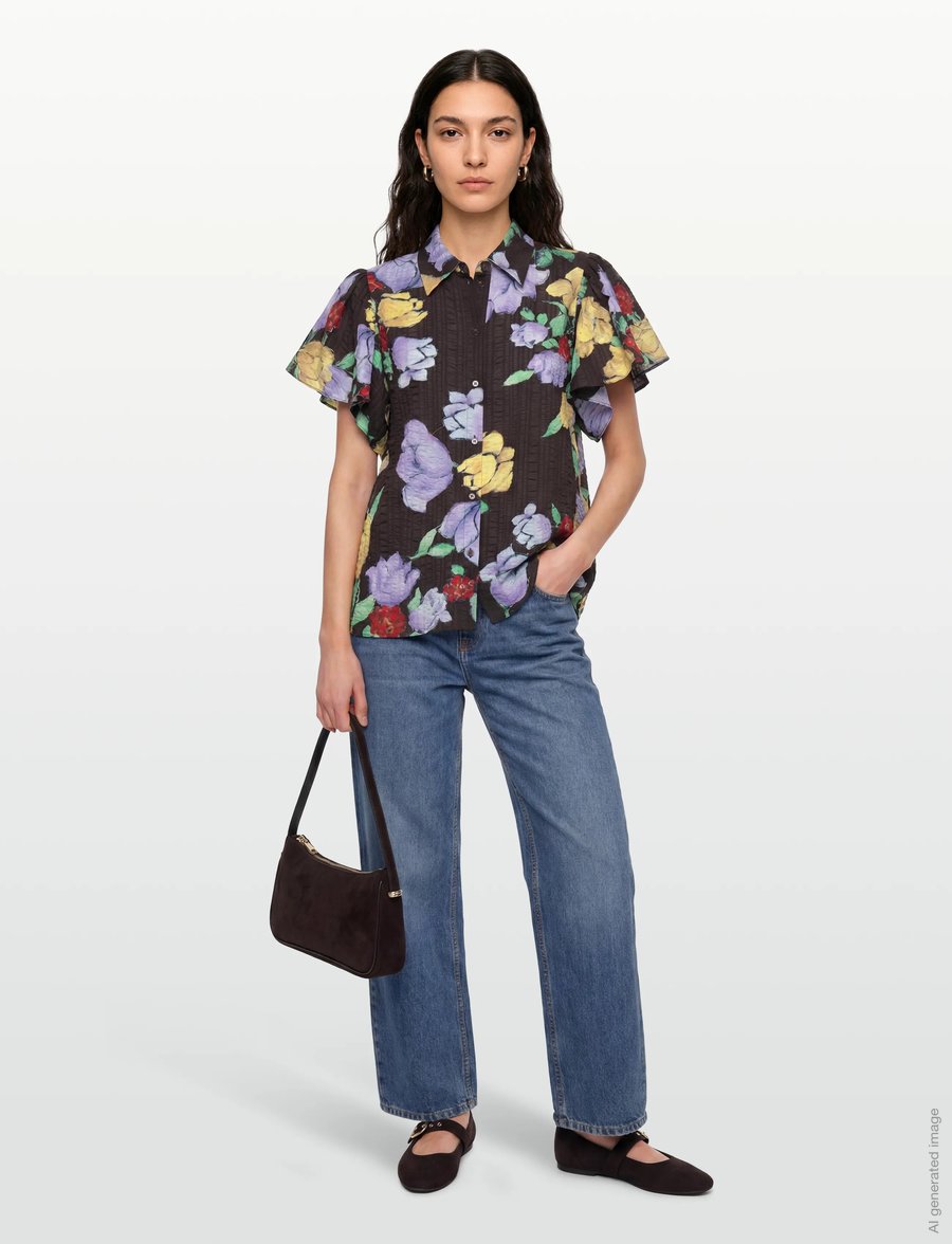 Stella Nova - Flowered Cotton Top - lühikeste varrukatega särgid - dark flowers - 0