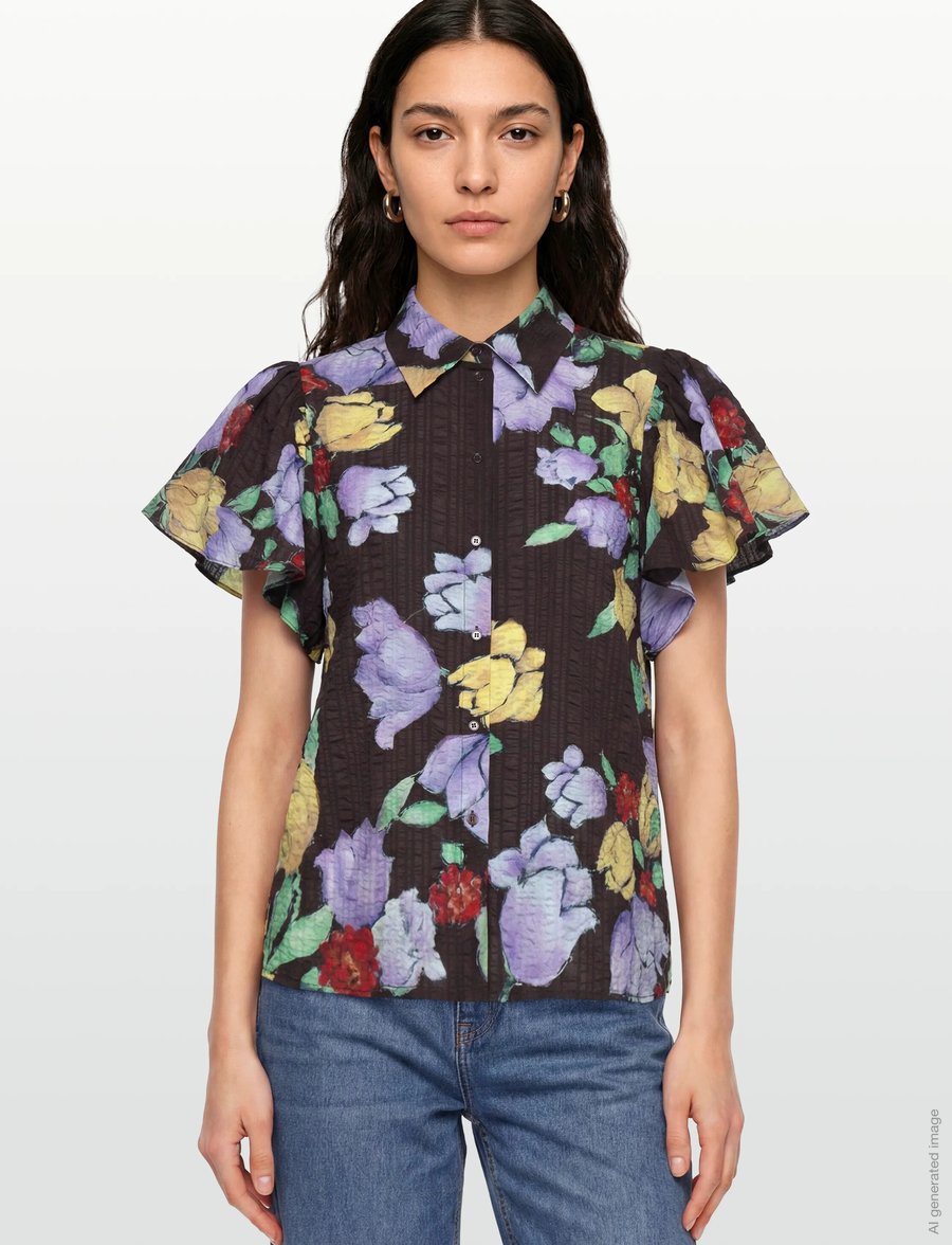 Stella Nova - Flowered Cotton Top - lühikeste varrukatega särgid - dark flowers - 3