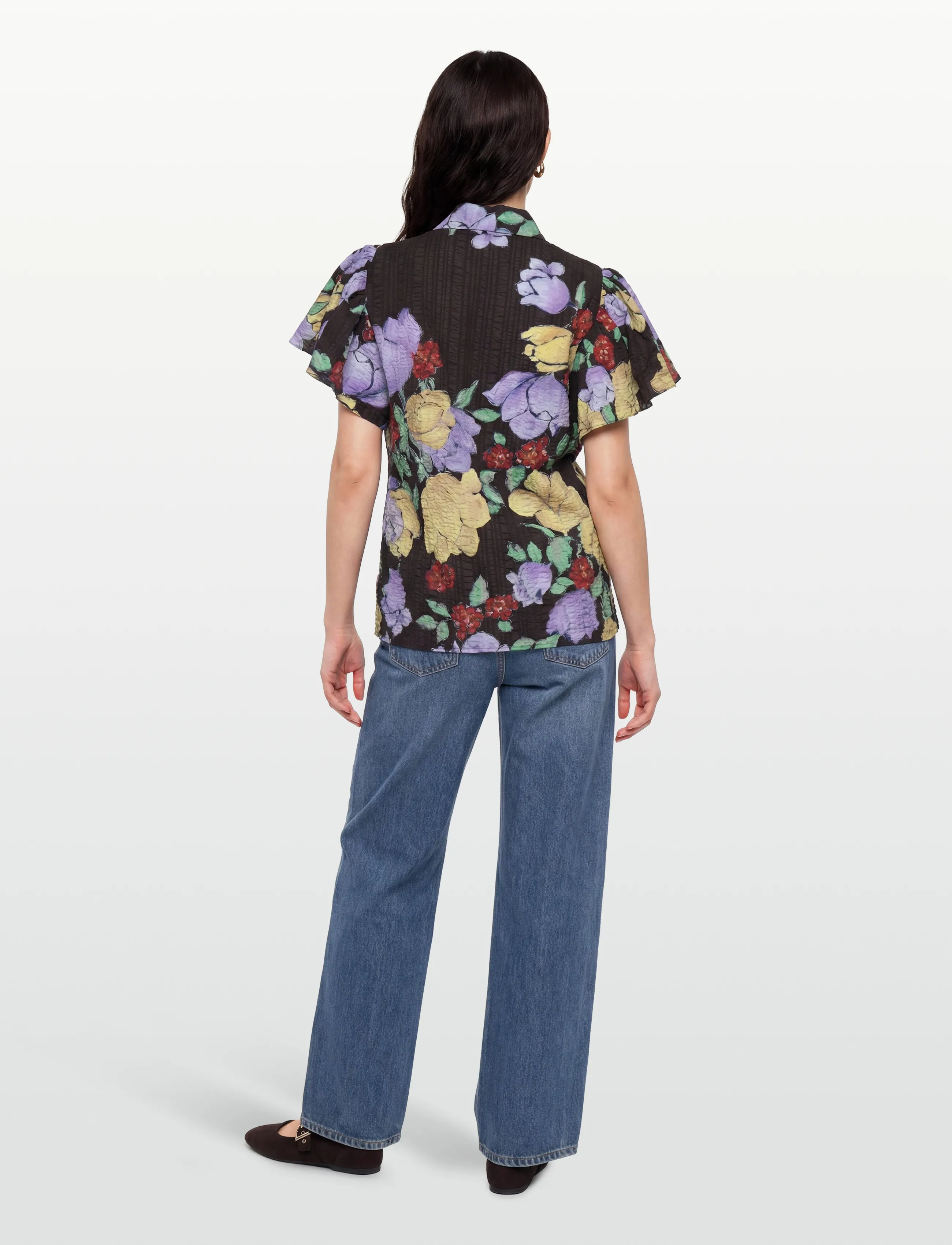 Stella Nova - Flowered Cotton Top - lühikeste varrukatega särgid - dark flowers - 4