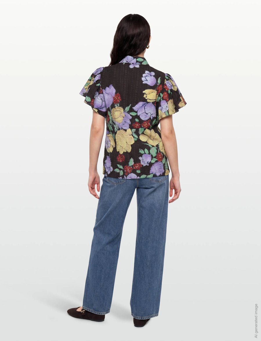 Stella Nova - Flowered Cotton Top - lühikeste varrukatega särgid - dark flowers - 4