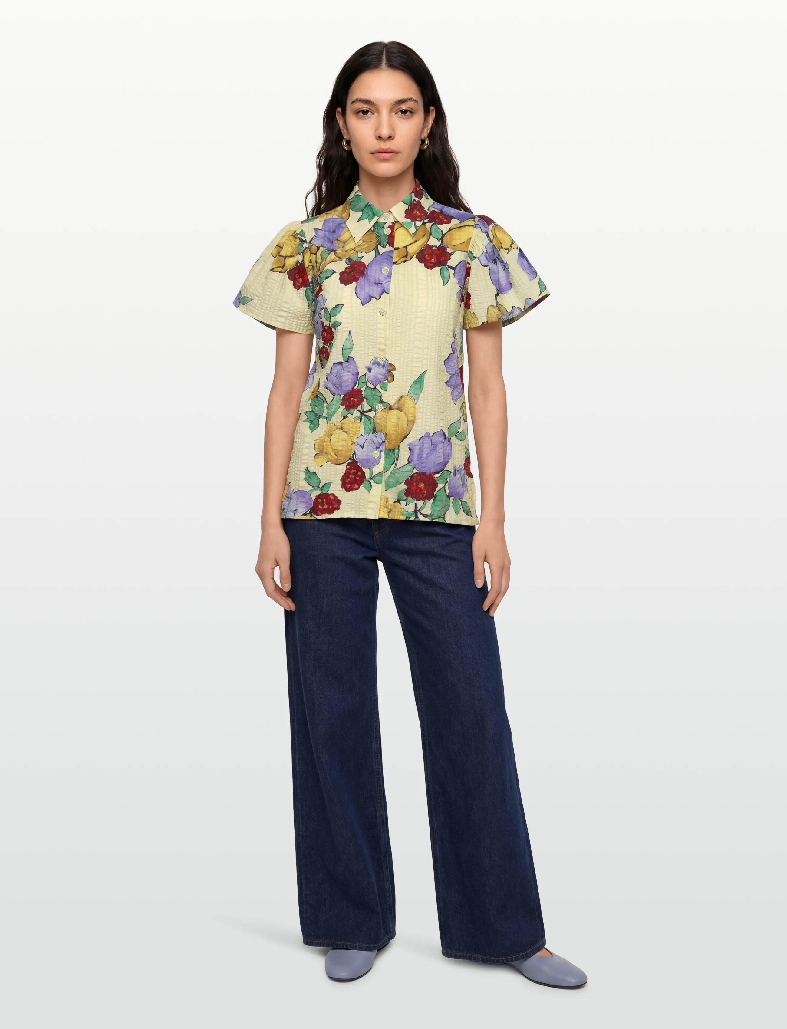 Stella Nova Flowered Cotton Top, 36, Cream, Bluser > Kortærmede, Dame