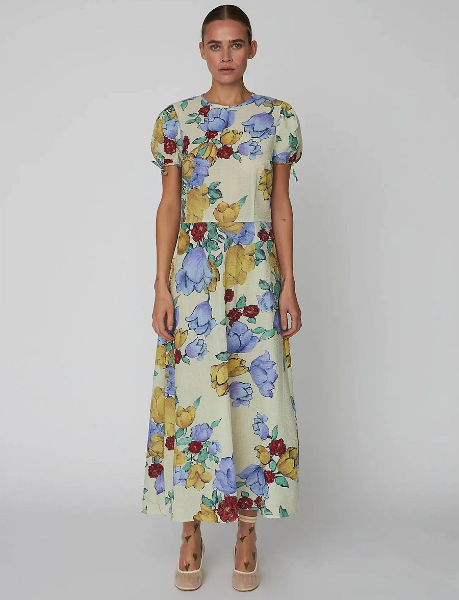 Stella Nova - Flowered Cotton Midi Dress - wild flowers - 0