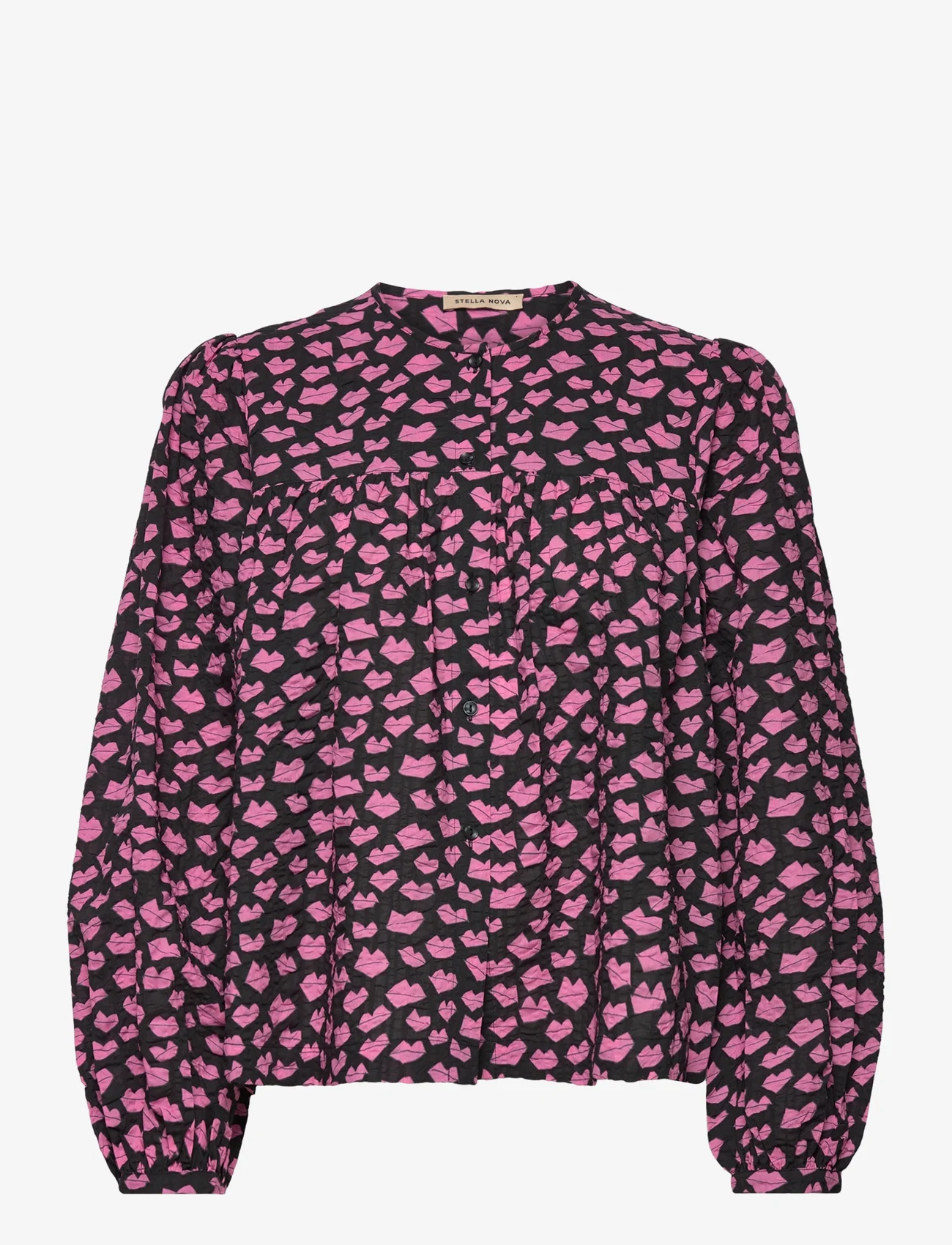 Stella Nova - Heda - long-sleeved blouses - black w. pink kiss - 0