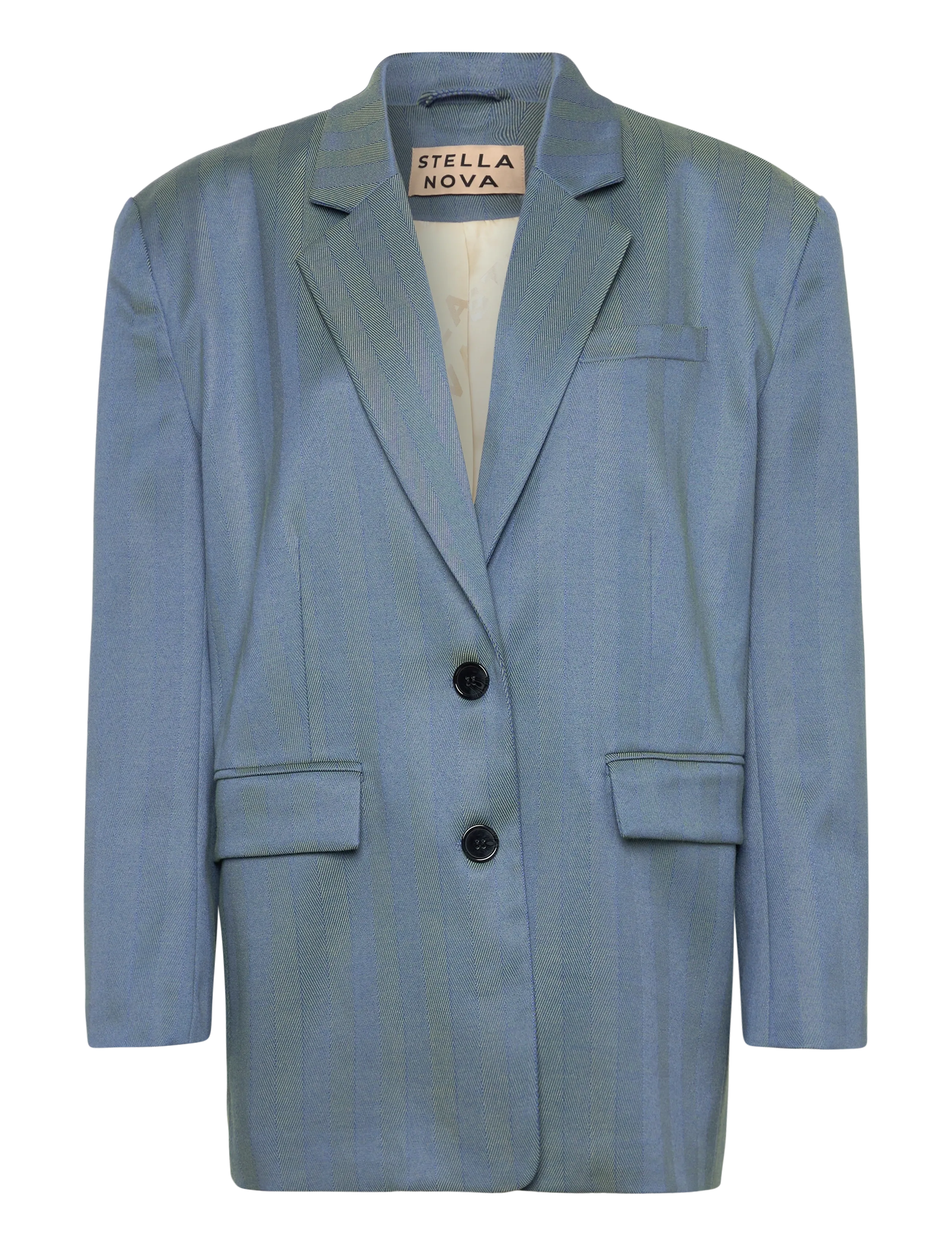Stella Nova Herringbone Blazer - Transitional Layering - 218 AQUA GREEN / blue