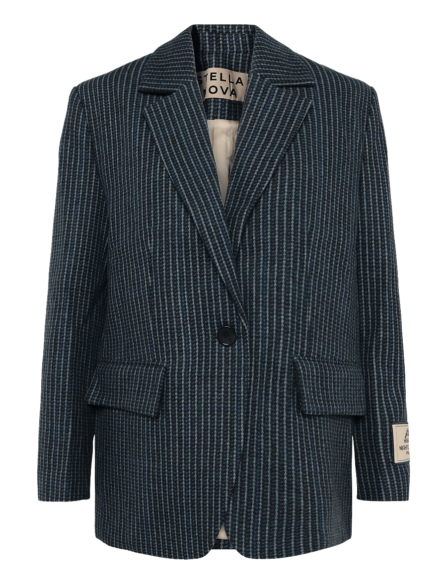 Stella Nova - Checked Oversized Wool Blazer - oversize blazer - blue checks - 1