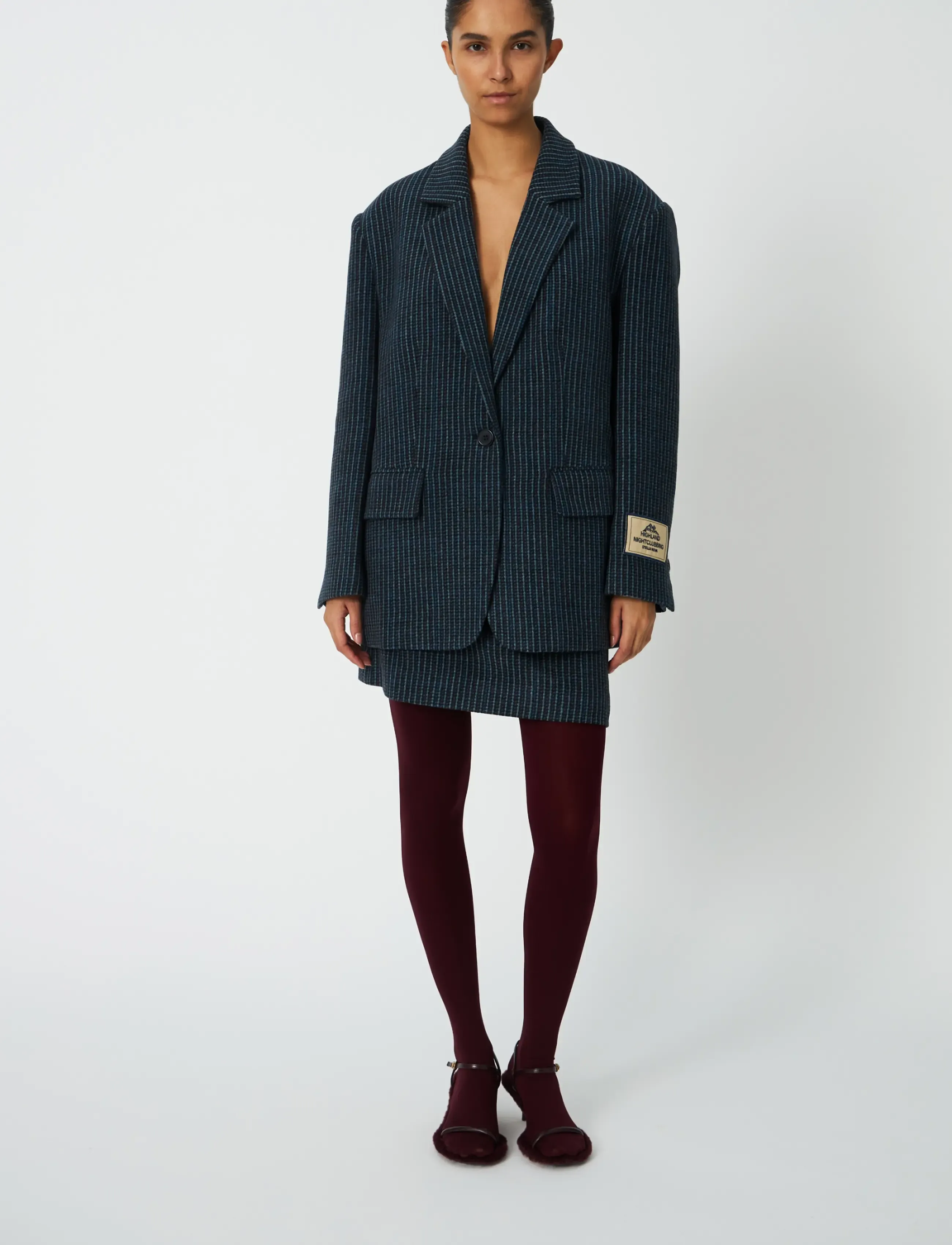 Stella Nova - Checked Oversized Wool Blazer - blue checks - 0