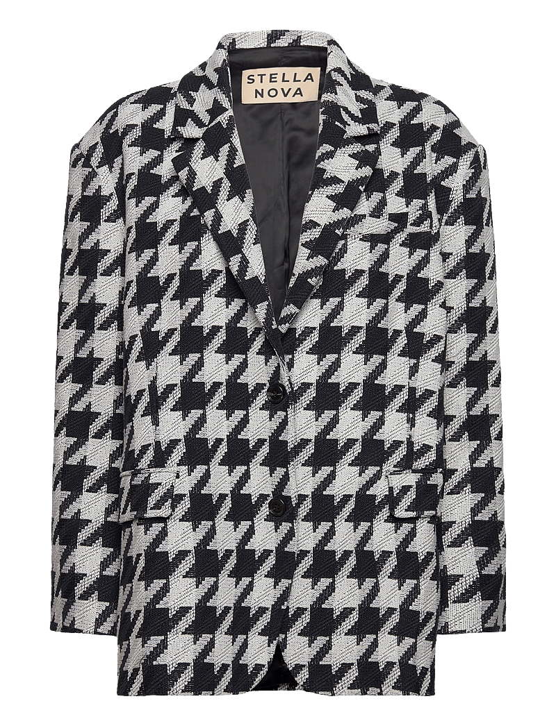 Stella Nova - Houndtooth oversized blazer - enkelknäppta kavajer - navy /creme - 1