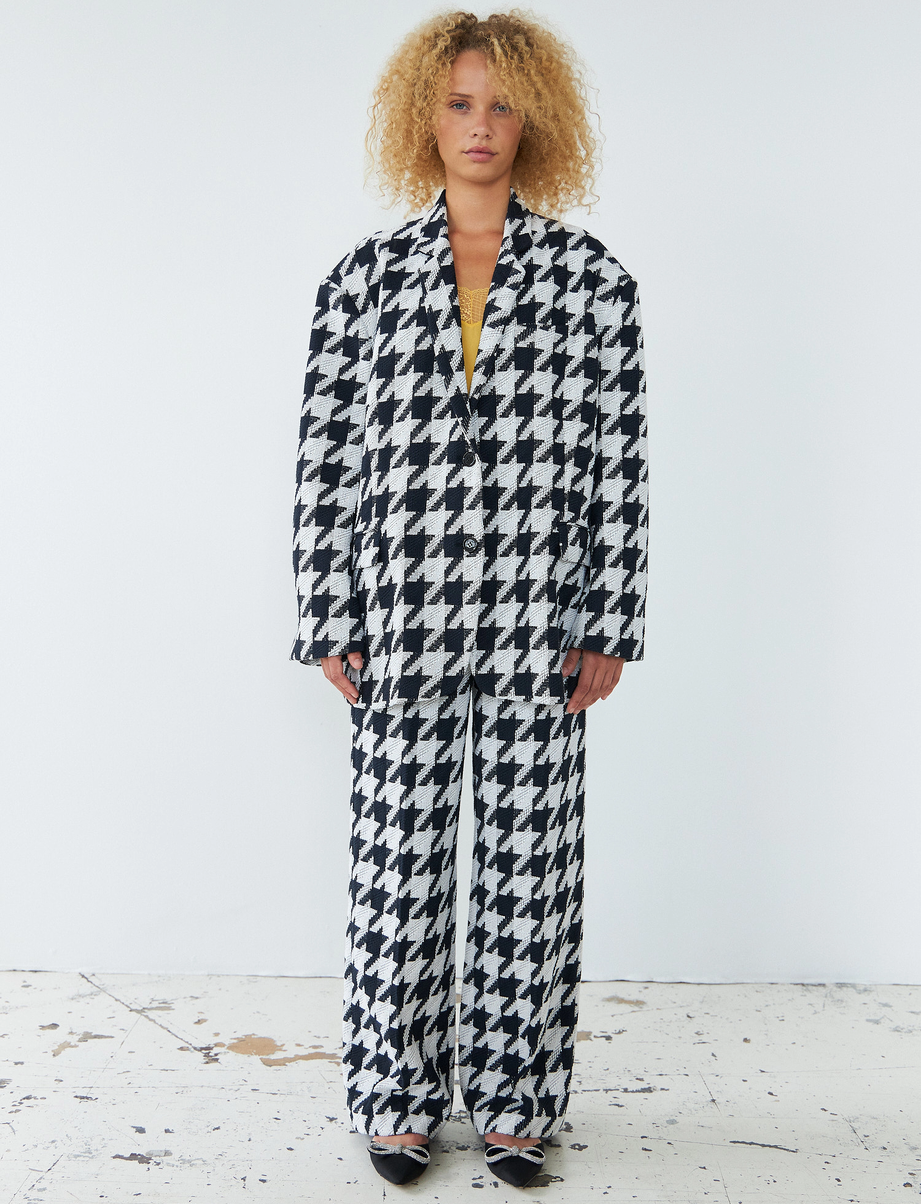 Stella Nova Houndtooth Oversized Blazer, XXS/XS, Cream, Designere > Enkeltradede Blazere, Dame