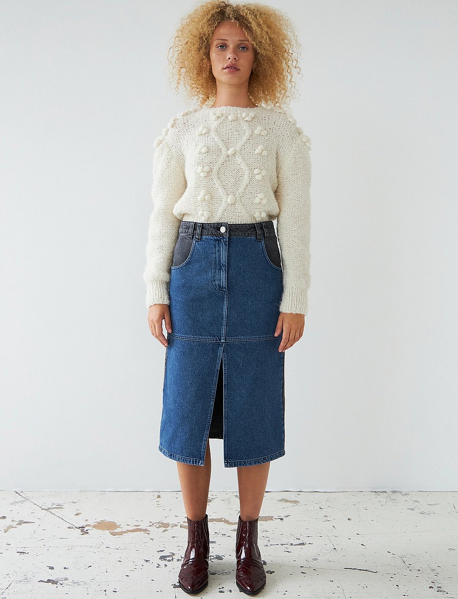 Stella Nova - Black and blue denim midi skirt - jeansröcke - blue night - 0