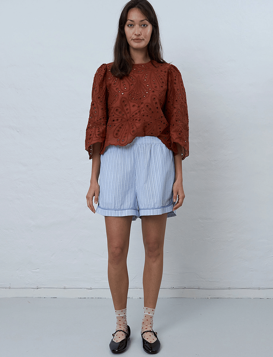 Stella Nova - Cotton pyjamas shorts - pyjamasshorts - white with blue stripes - 0
