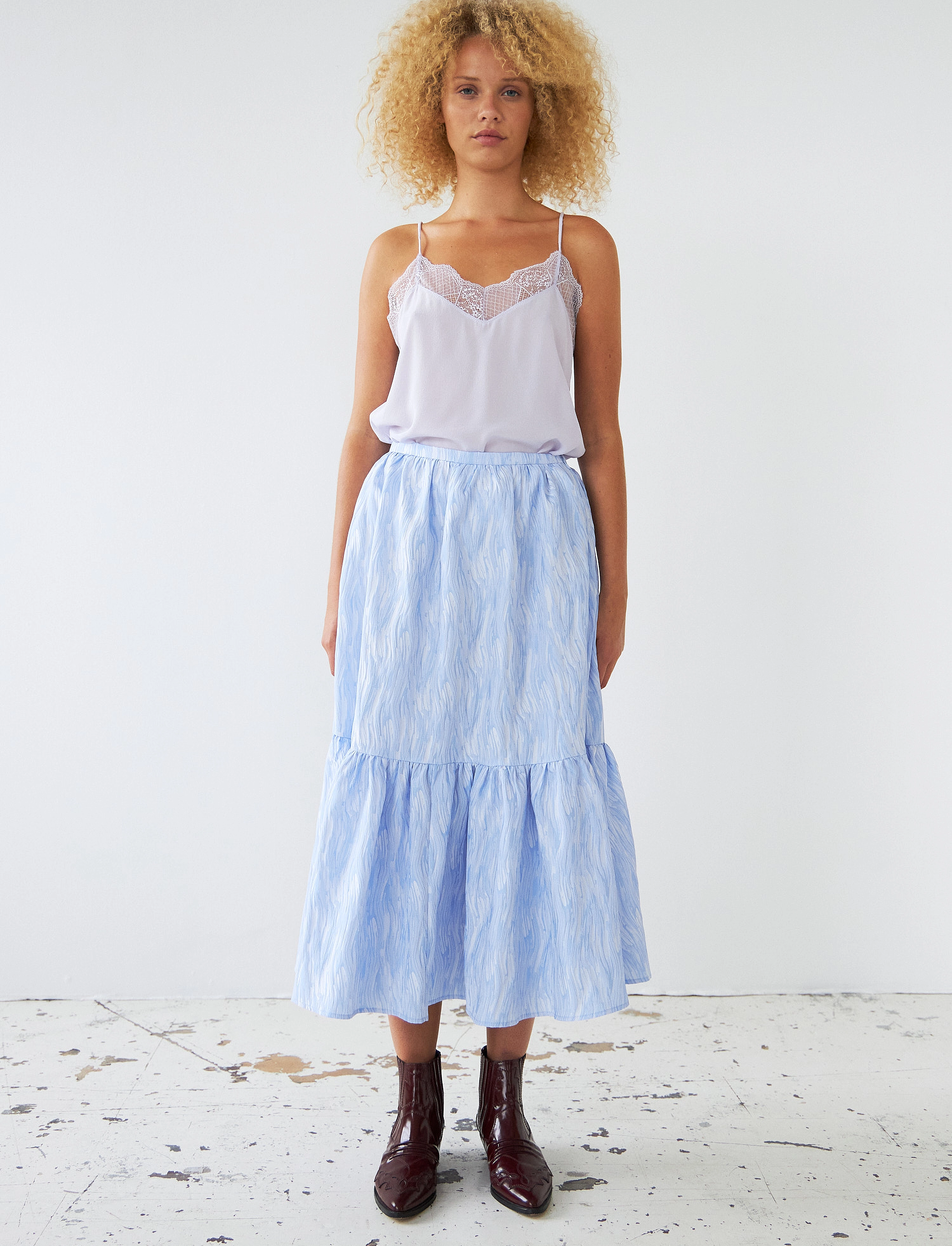 Stella Nova Jacquard Wave Midi Skirt, 36, Designer, Blau - Knee-length & Midi, Frauen