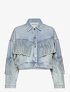 Denim jacket with fringes - SOFT SKY