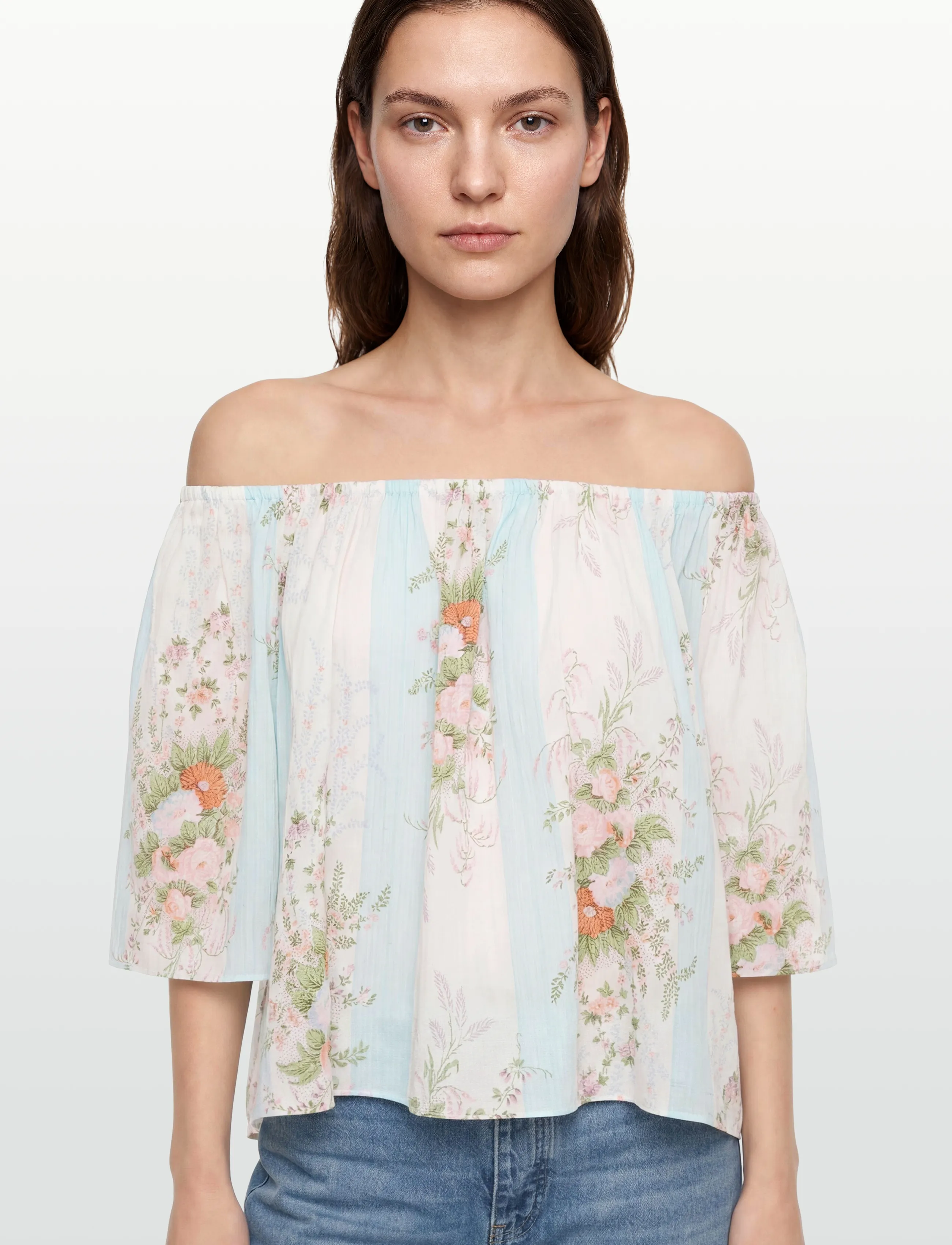 Stella Nova - Loose Blouse with drop Shoulders - short-sleeved blouses - creme multicolour flowers - 3