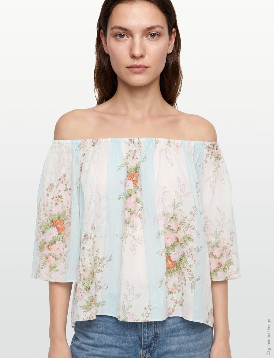 Stella Nova - Loose Blouse with drop Shoulders - short-sleeved blouses - creme multicolour flowers - 3