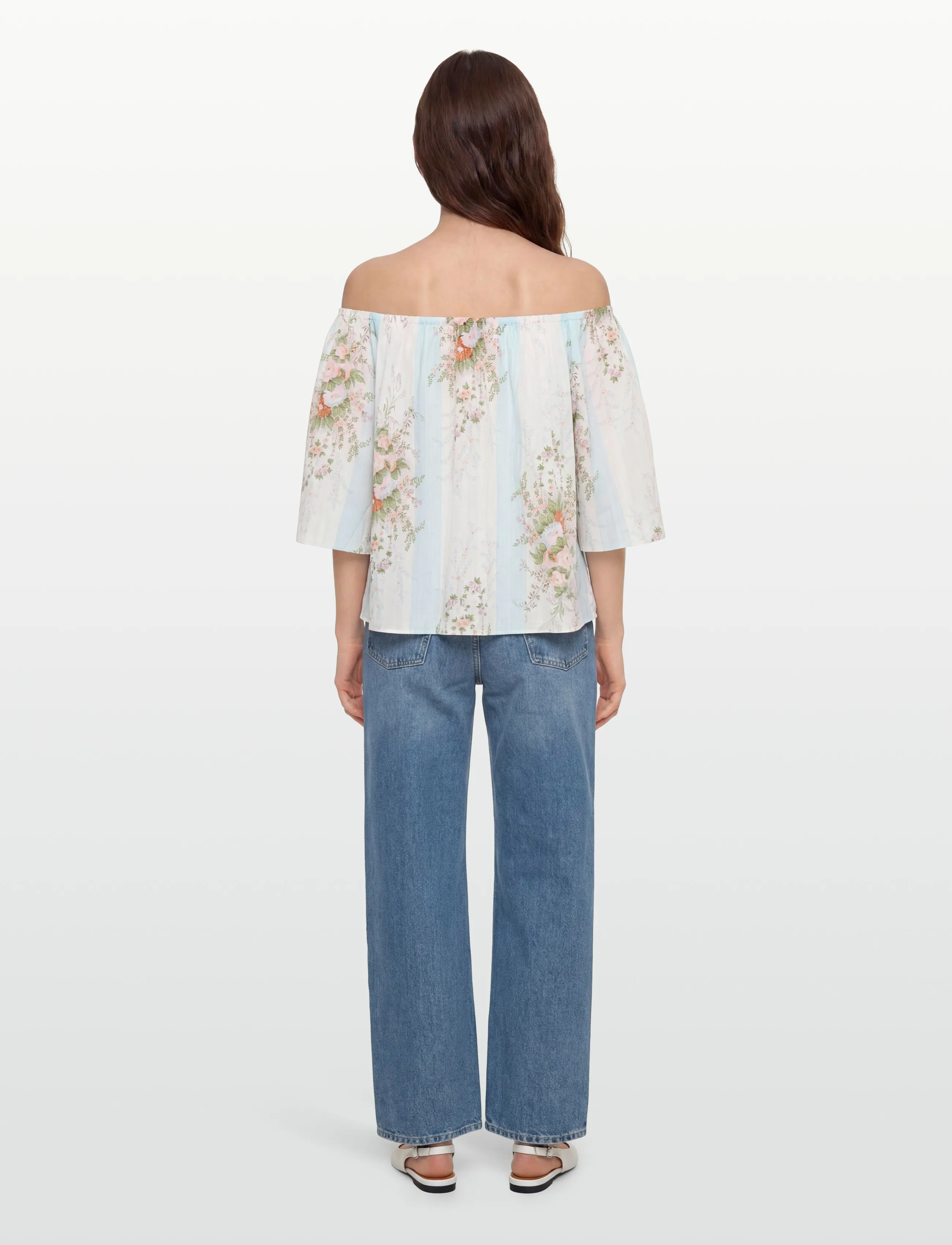 Stella Nova - Loose Blouse with drop Shoulders - short-sleeved blouses - creme multicolour flowers - 4