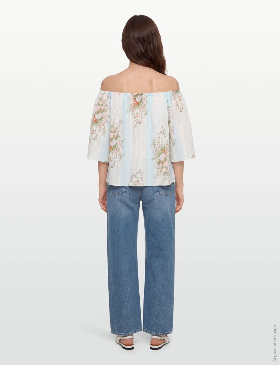 Stella Nova - Loose Blouse with drop Shoulders - short-sleeved blouses - creme multicolour flowers - 4