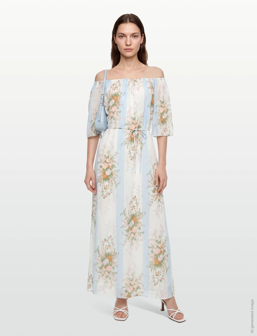 Stella Nova - Loose Maxi Dress with drop Shoulder - sukienki letnie - creme multicolour flowers - 0