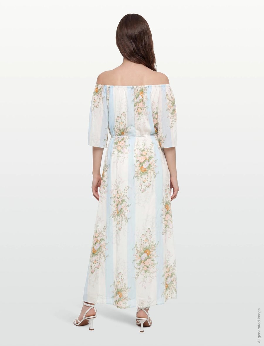 Stella Nova - Loose Maxi Dress with drop Shoulder - sukienki letnie - creme multicolour flowers - 4