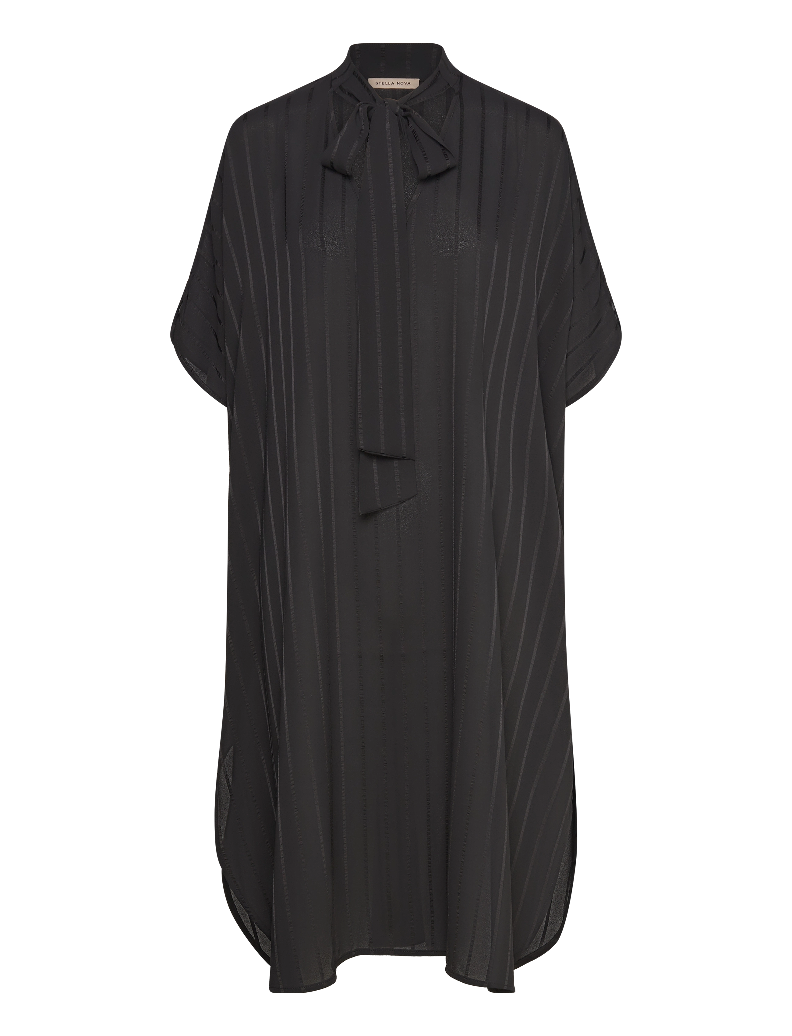 STELLA NOVA Midi Kleid With Neck Tie Band Schwarz - 34 - Damen