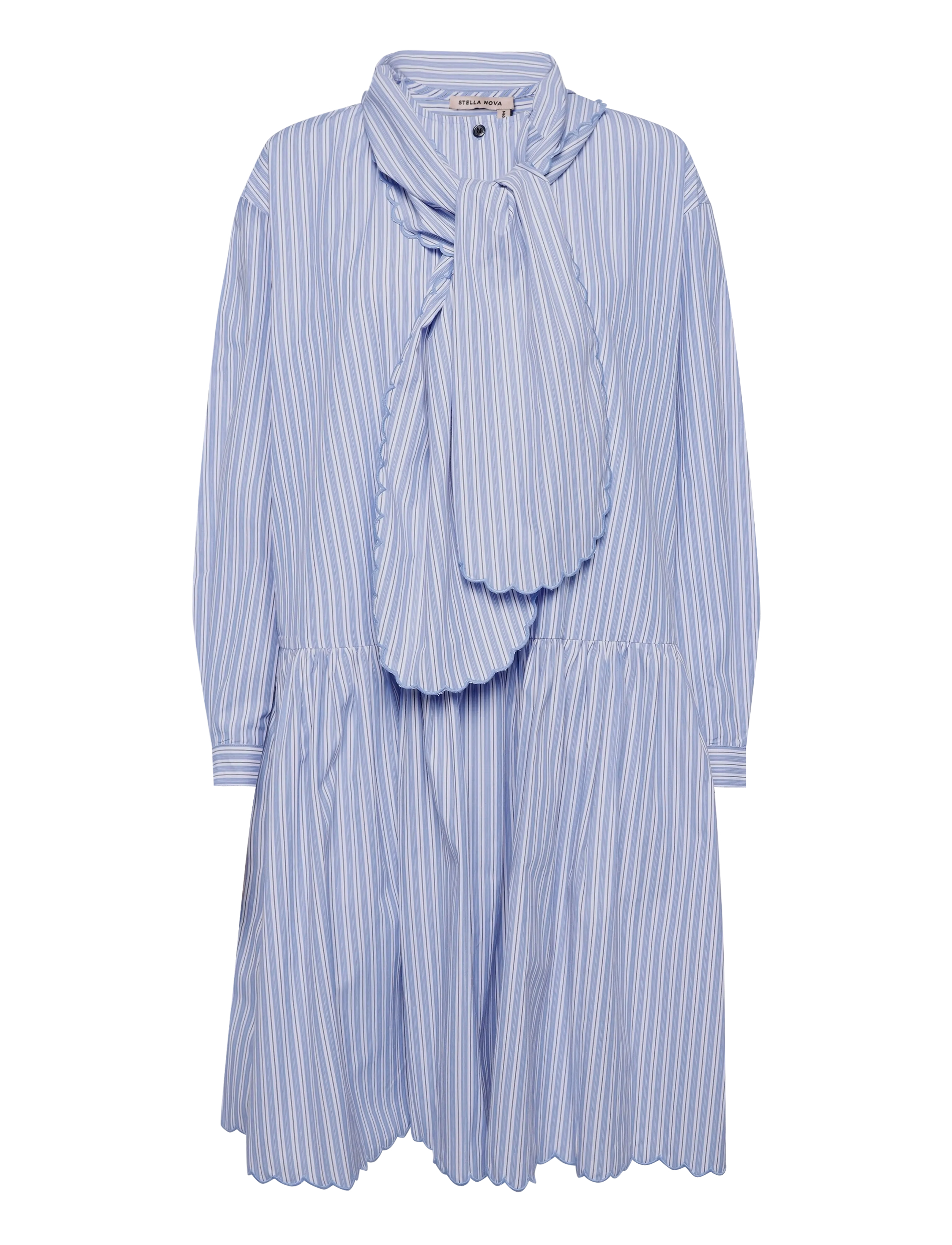 Stella Nova - Striped Dress with Scallop Edges an - skjortklänningar - white with blue stripes - 1