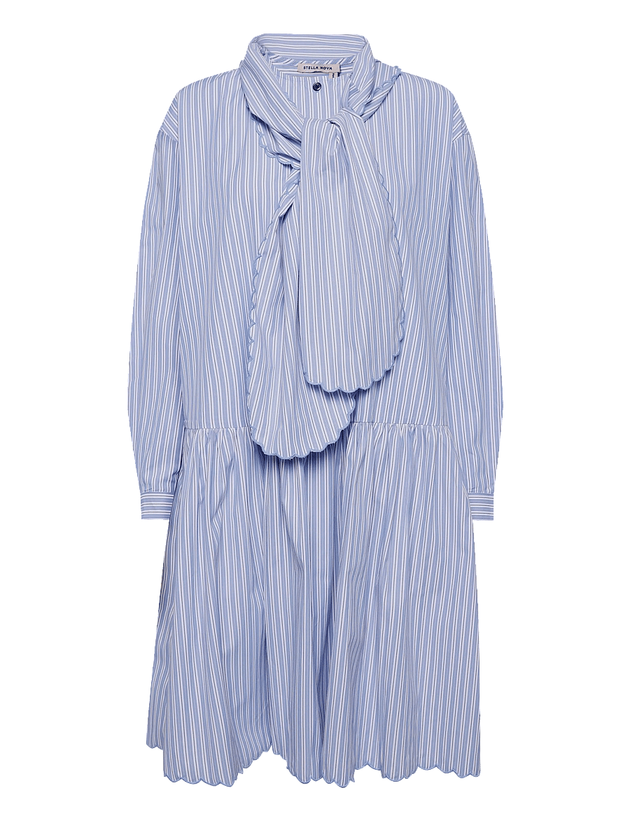 Stella Nova - Striped Dress with Scallop Edges an - skjortklänningar - white with blue stripes - 1