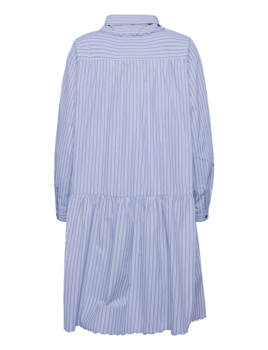 Stella Nova - Striped Dress with Scallop Edges an - skjortklänningar - white with blue stripes - 2