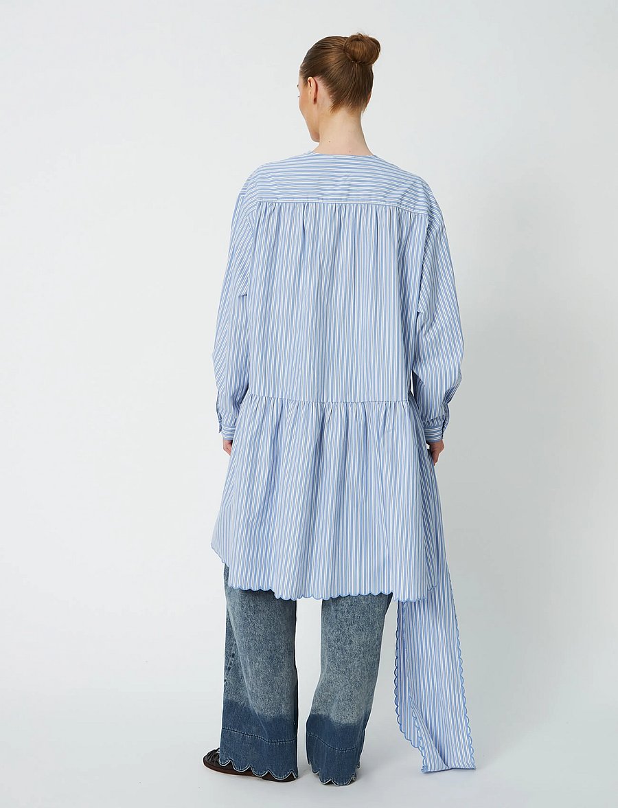 Stella Nova - Striped Dress with Scallop Edges an - skjortklänningar - white with blue stripes - 0